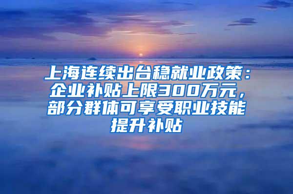 上海连续出台稳就业政策：企业补贴上限300万元，部分群体可享受职业技能提升补贴