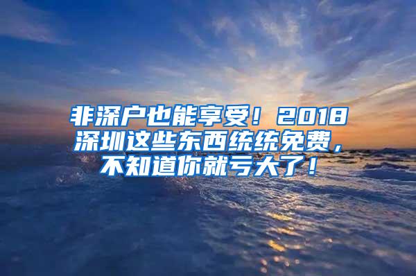 非深户也能享受！2018深圳这些东西统统免费，不知道你就亏大了！