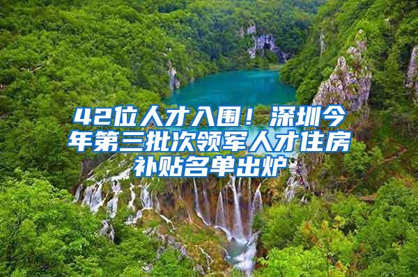 42位人才入围！深圳今年第三批次领军人才住房补贴名单出炉