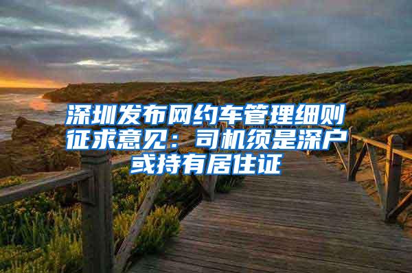 深圳发布网约车管理细则征求意见：司机须是深户或持有居住证