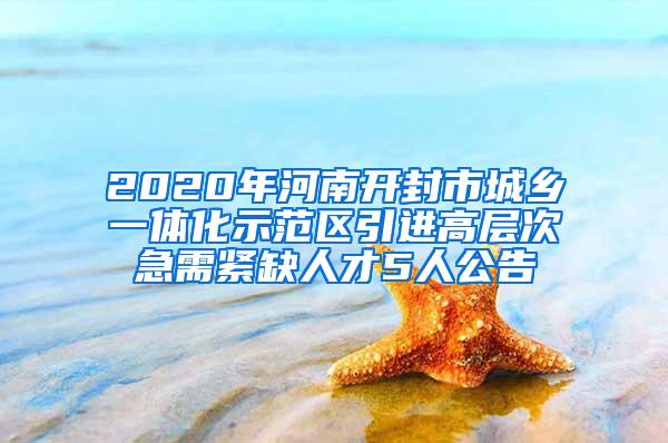 2020年河南开封市城乡一体化示范区引进高层次急需紧缺人才5人公告