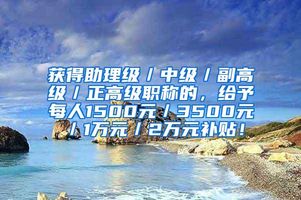 获得助理级／中级／副高级／正高级职称的，给予每人1500元／3500元／1万元／2万元补贴！