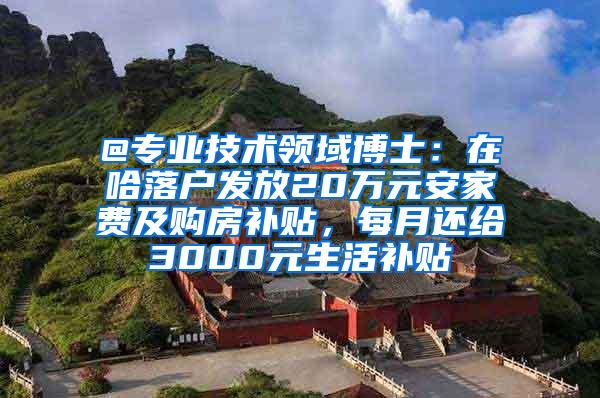 @专业技术领域博士：在哈落户发放20万元安家费及购房补贴，每月还给3000元生活补贴