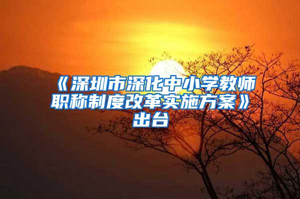 《深圳市深化中小学教师职称制度改革实施方案》出台