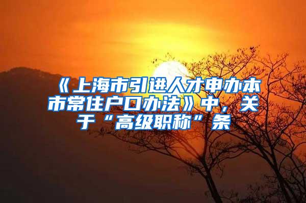 《上海市引进人才申办本市常住户口办法》中，关于“高级职称”条