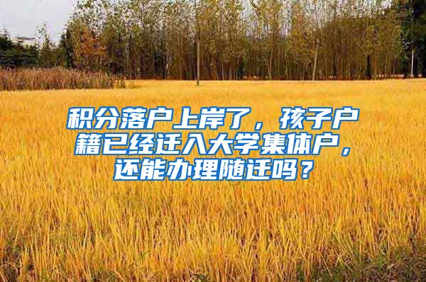 积分落户上岸了，孩子户籍已经迁入大学集体户，还能办理随迁吗？