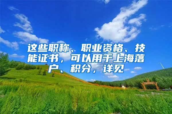 这些职称、职业资格、技能证书，可以用于上海落户、积分，详见→