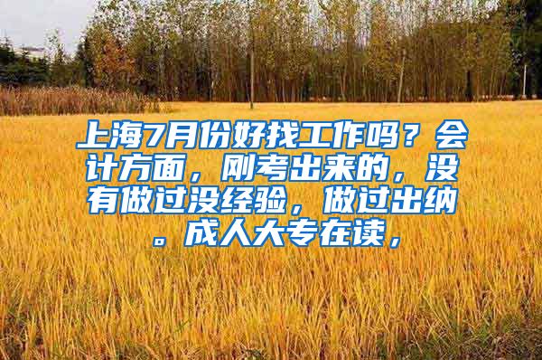 上海7月份好找工作吗？会计方面，刚考出来的，没有做过没经验，做过出纳。成人大专在读，