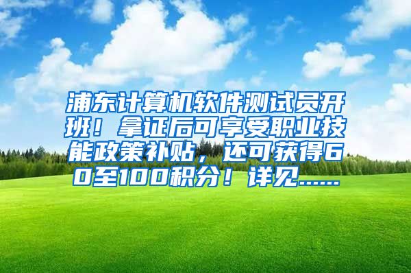 浦东计算机软件测试员开班！拿证后可享受职业技能政策补贴，还可获得60至100积分！详见......